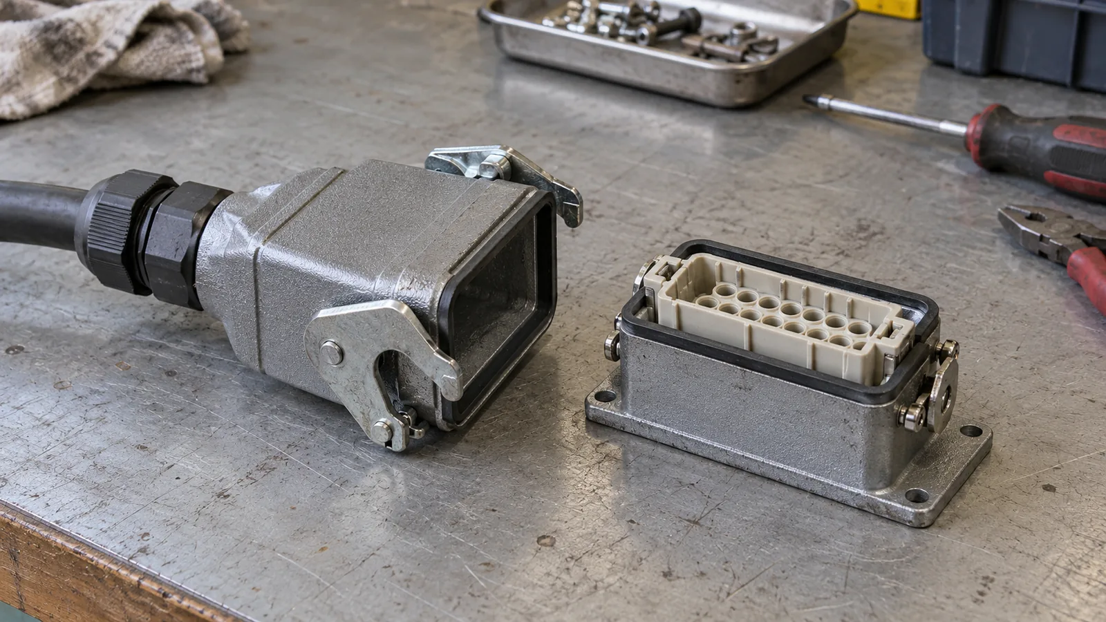 Example: Disconnected industrial connector on a design bench