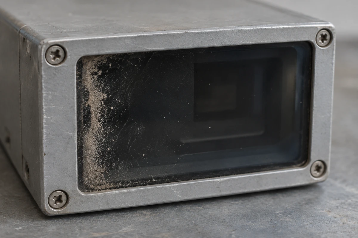 Dust visible along the edge of an optical sensor window